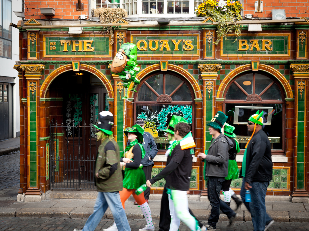 A group of friends walking by Quay's bar